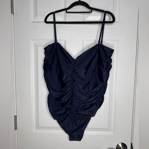 J Crew NWT Plus Size 24 Ruched sweetheart one-piece Swimsuit‎ Navy Blue Padded